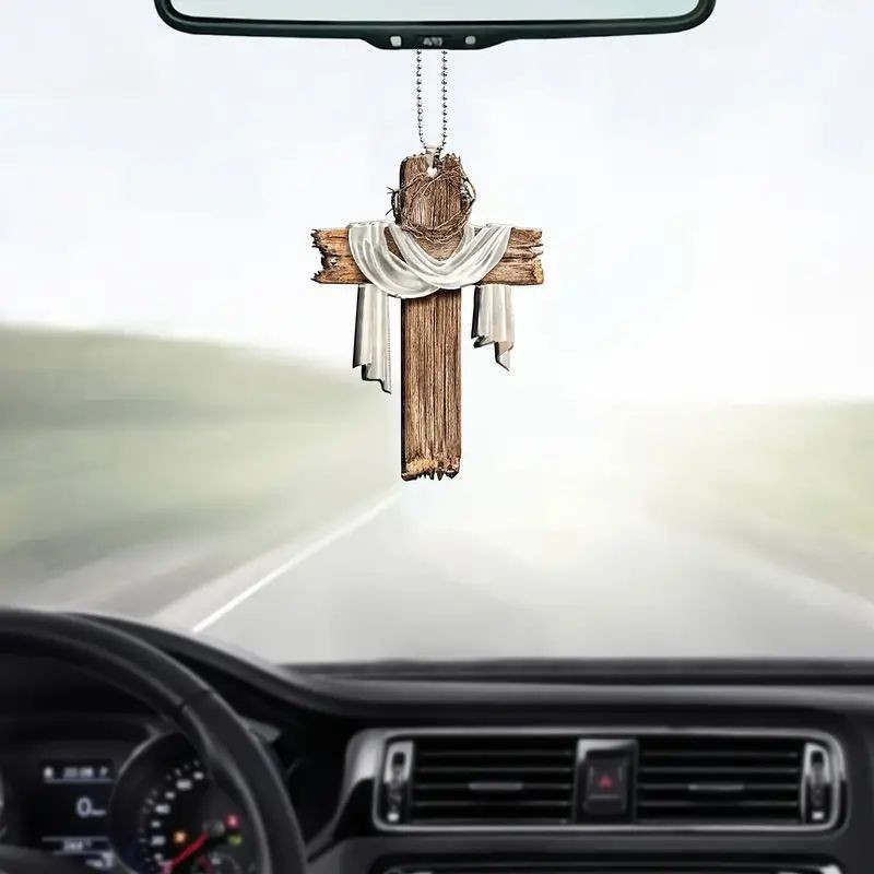 Nuevos productos transfronterizos de la serie de cruces acrílicas de Pascua plano de automóviles retrovisor colgante mochila decoración