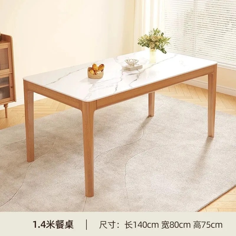 Mesa de comedor de madera sólida de roca nórdica, mesa de comedor rectangular doméstica pequeña, combinación de mesa de comedor simple y silla moderna.