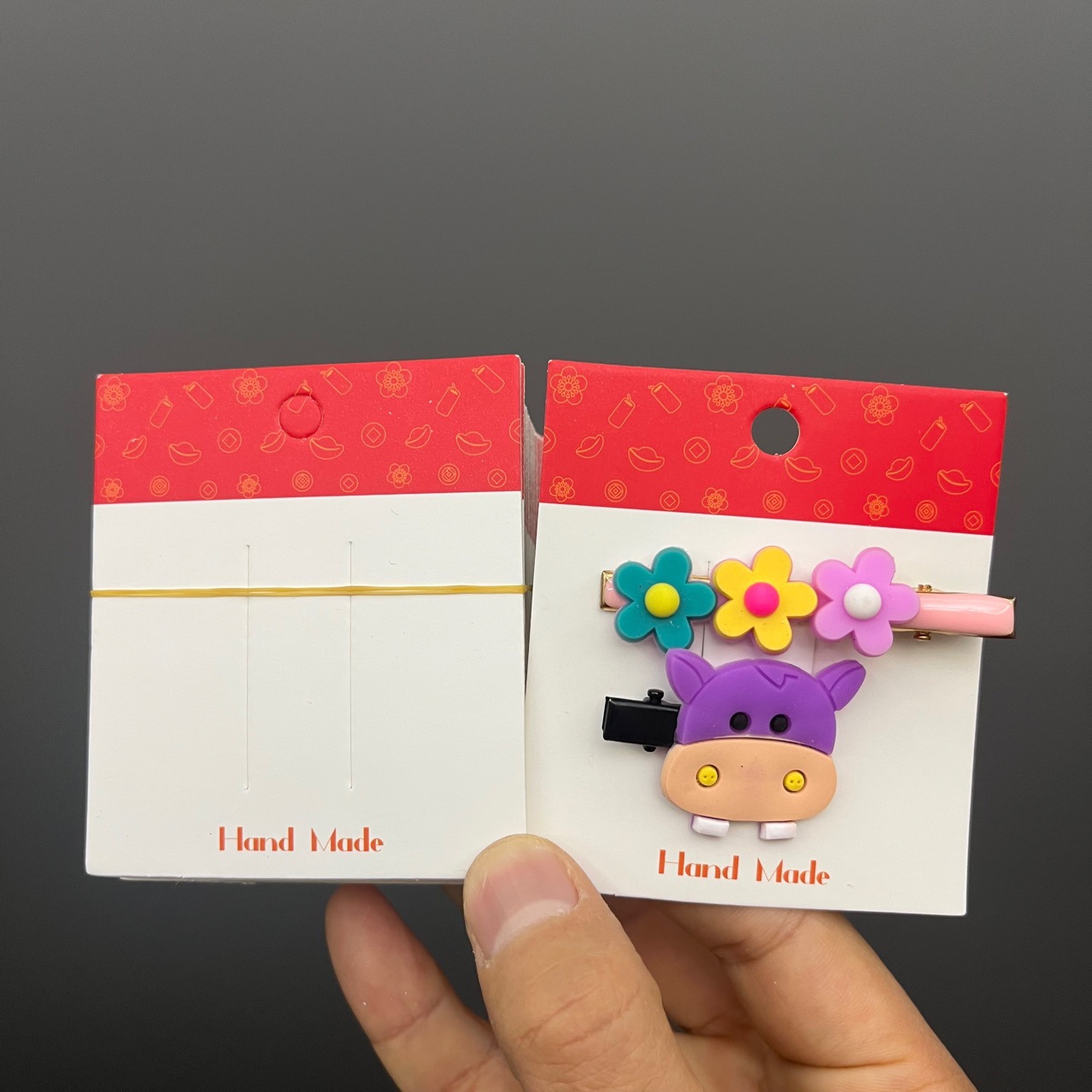 红边手工发饰卡片diy奶油胶发夹包装吊牌卡纸两卡位地摊饰品背卡