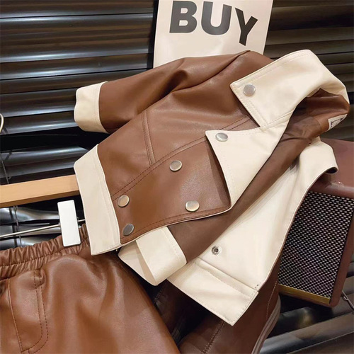 New Women's Children's Set Autumn 2024 Trendy Fashion Leather Jacket Outerwear Skirt Children's Two-Piece Set