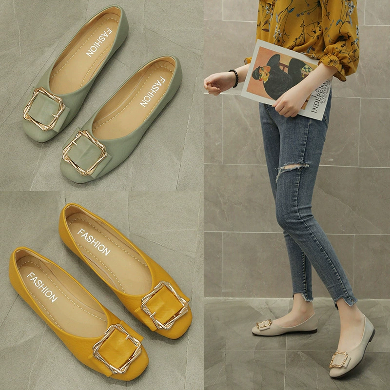 Плоская нижняя одиночная обувь женская божья коровка обувь оптом новая мода обувь дикая квадратная голова мягкая подошва и легкий рот осенняя молочная обувь