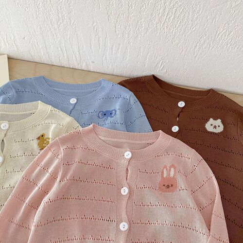 Children's Cartoon Knit Sweater 0-6 Years Summer Korean Children's Clothing Girls' Cardigan Boy Baby Summer Wear Thin AY477 Korean Style
