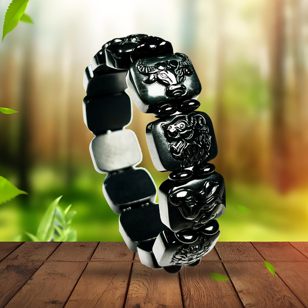 深墨黑绿色十二生肖手牌玉手串天然A货翡翠手链手饰四会玉器批发