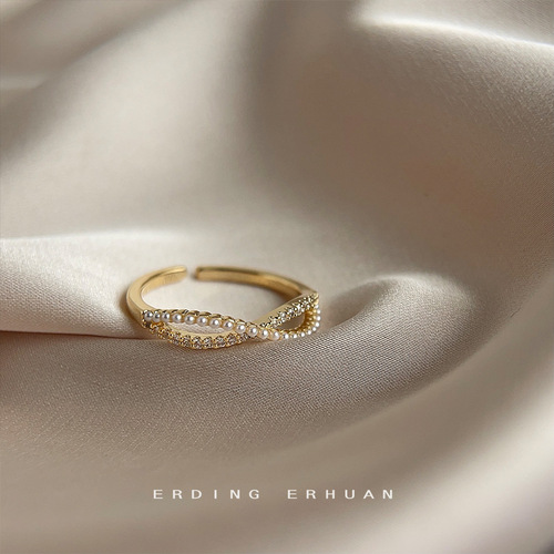 Fashionable and high-end micro-paved zircon open adjustable ring electroplated 14K real gold ring new hand jewelry factory