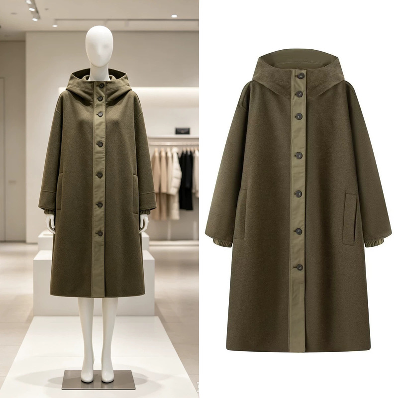 Z brand foreign trade cross-border European and American style ZA women's clothing 2026 new hooded wool blend patchwork parka coat Z brand foreign trade cross-border European and American style ZA women's clothing 2026 new hooded wool blend patchwork parka coat