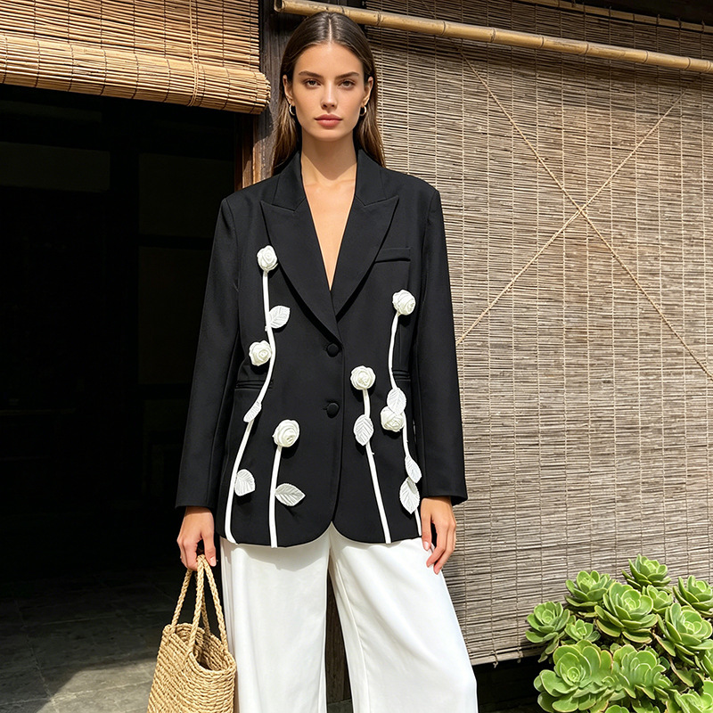 European and American Style Three-Dimensional Floral Versatile Women's Suit 2026 New High-End Color-Blocking Blazer for Women