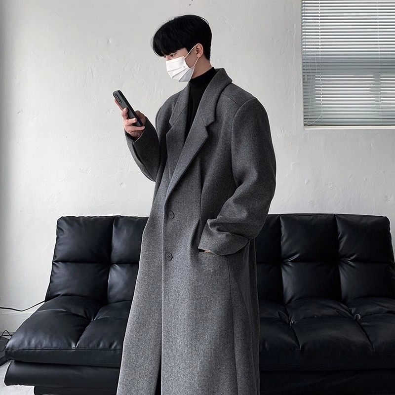 冬季新款毛呢大衣男款中长款感英伦宽松休闲呢子风衣男生潮流