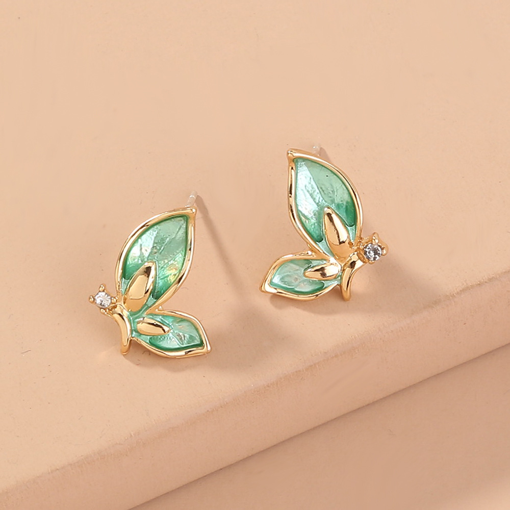 Green Butterfly Micro Diamond Stud Earrings display picture 7