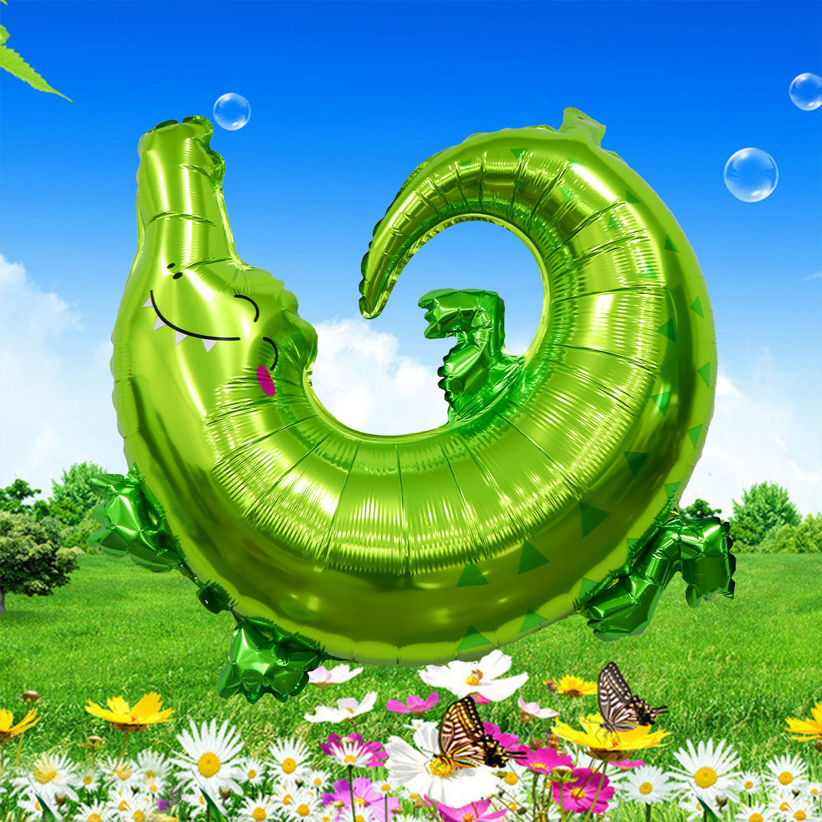 Globo de película de aluminio Simulación de cocodrilo Globo Fiesta de cumpleaños para niños Decoración Escena de juguete Simulación de película de aluminio Cocodrilo