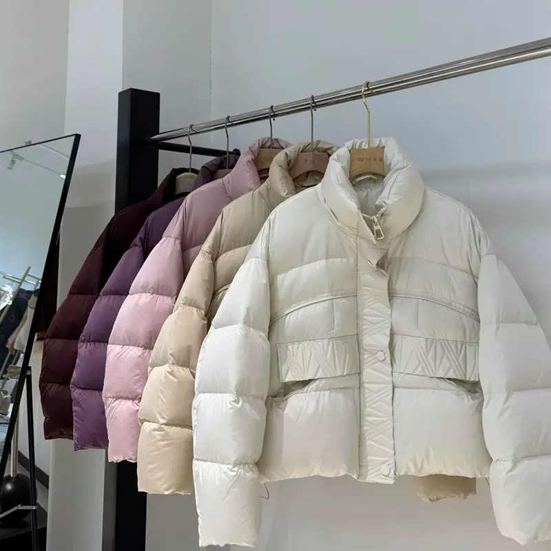 平湖白鸭绒羽绒服冬季新款韩系立领面包服短款品牌女装批发货源