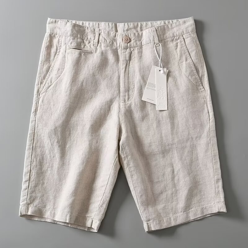 High-grade Pure Linen Shorts Men's Summer Thin Retro Loose Linen Pants Solid Color Casual Beach Pants for Men