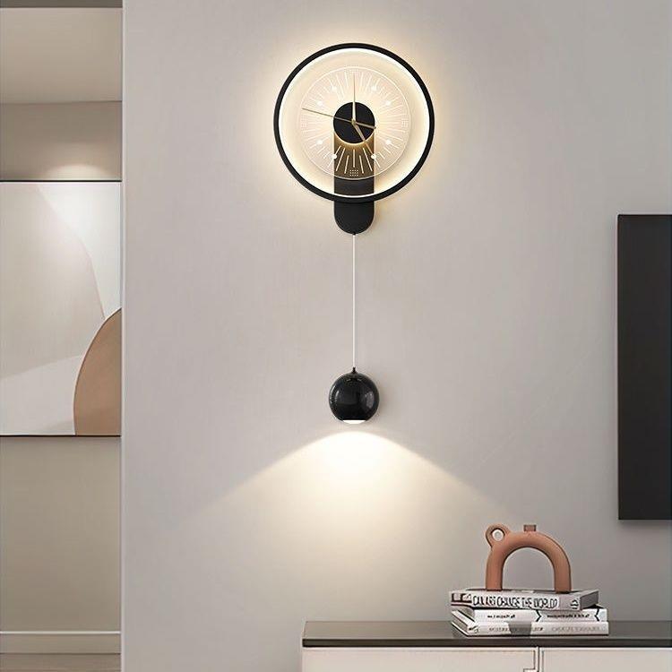 Plug Type Led Wall Lamp Creative Clock Design Black Wall Mounted Lighting Decoration Living Room Dining Room Office Light