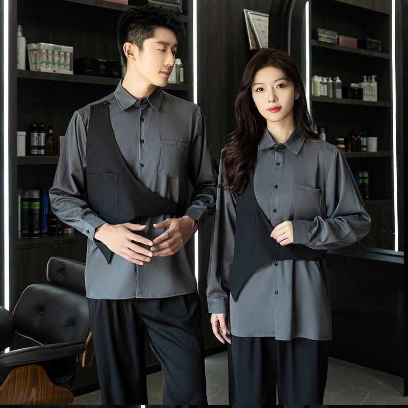Billiard Hall Club Workwear Men's and Women's Loose Long-Sleeved Shirts Barber Shop Hairstylist Bar Ktv Work Uniforms