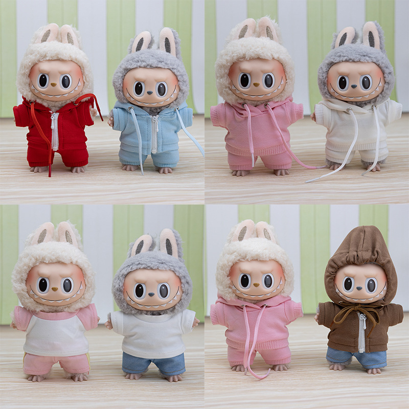 Labubu ペンダント ブラインドボックス フード付きスウェットシャツ Labubu ベビー服スーツ Tシャツ パンツ 人形服 着せ替え|undefined