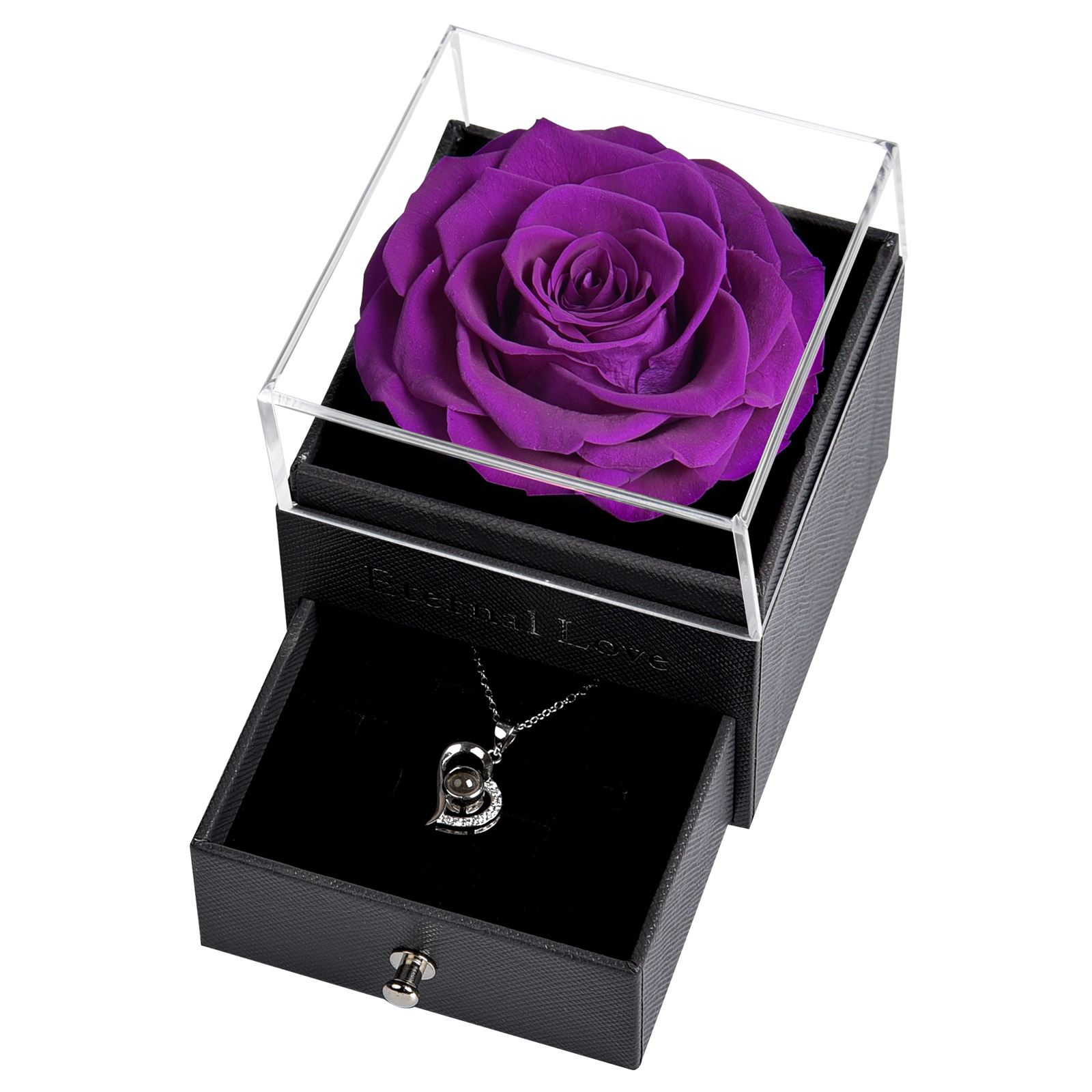 아크릴 보석 상자 8cm 영원한 꽃 보라색