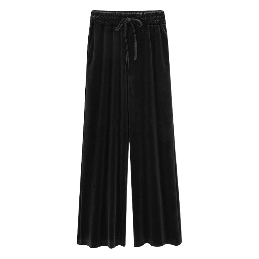 Pantalones de pierna ancha de terciopelo dorado pantalones transfronterizos de mujer sueltos más el tamaño de cintura alta Pantalones de mujer adelgazantes pantalones casuales para niñas regordetas de 200kg image 1