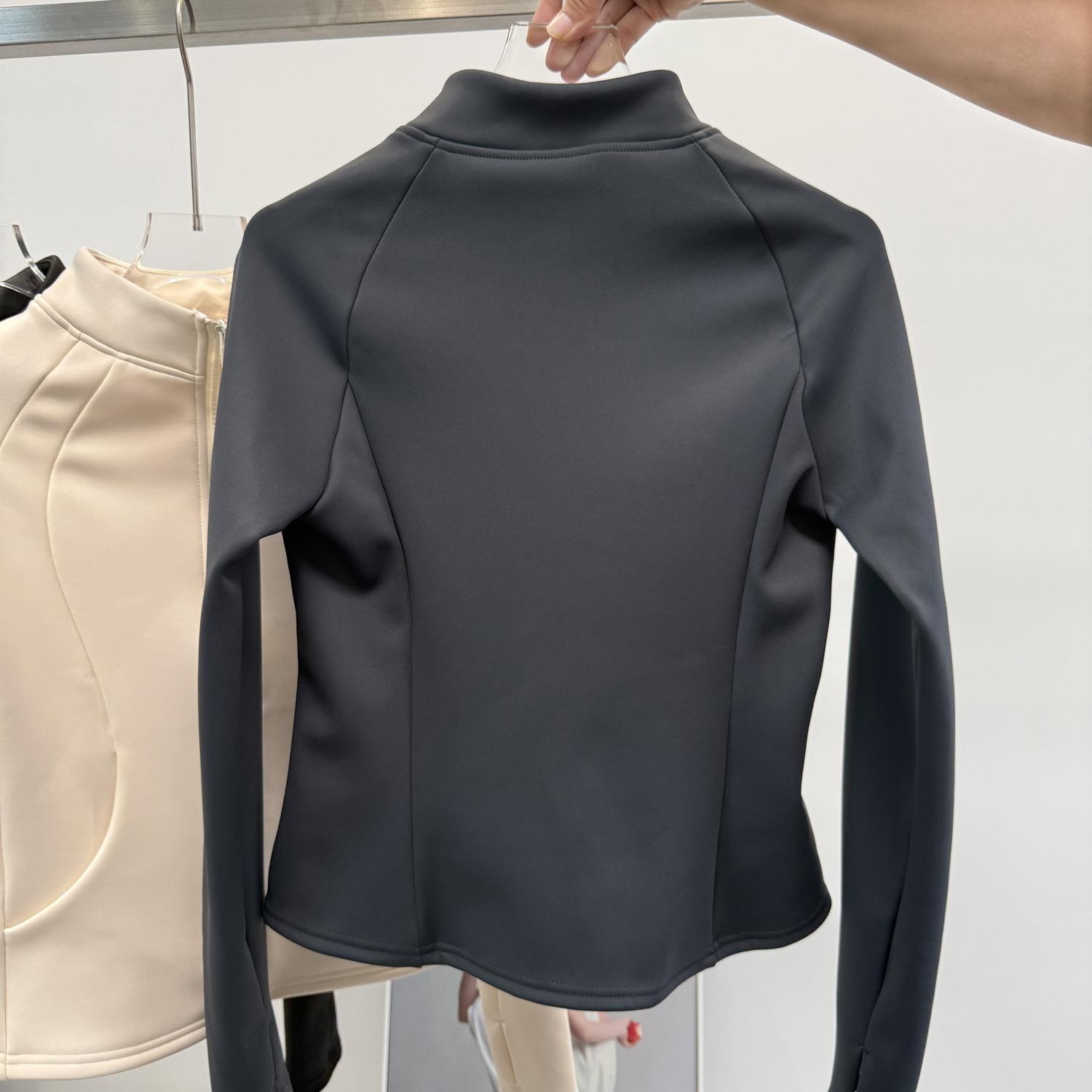 수직 칼라 방풍 지퍼 라이닝 방풍 요가 자켓 여성의 외부 착용 단단한 긴 소매 스포츠 피트니스 재킷