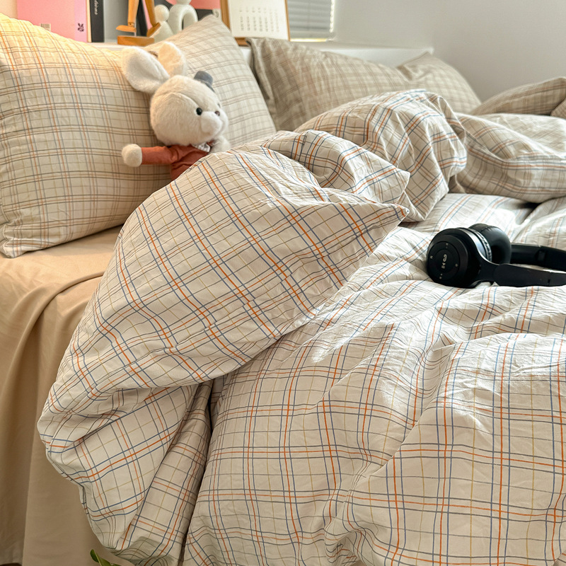 【Xiangling Premium】Fresh and Simple Ins-Style Soft and Skin-Friendly Faux Cotton Washed Cotton Bedding Set, Available in Three-Piece or Four-Piece Sets 【Xiangling Premium】Fresh and Simple Ins-Style Soft and Skin-Friendly Faux Cotton Washed Cotton Bedding Set, Available in Three-Piece or Four-Piece Sets