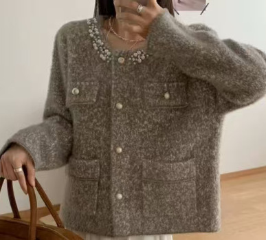 秋冬时尚撞色条纹棒球领拉链开衫毛衣女时尚通勤长袖针织衫外套|undefined