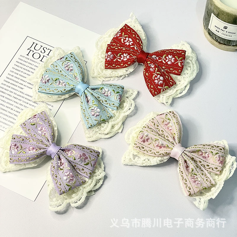 Китайский стиль вышитый жаккардовый ремень ручной работы бант заколки для волос головной убор diy древний стиль детский аксессуар для волос материал оптом