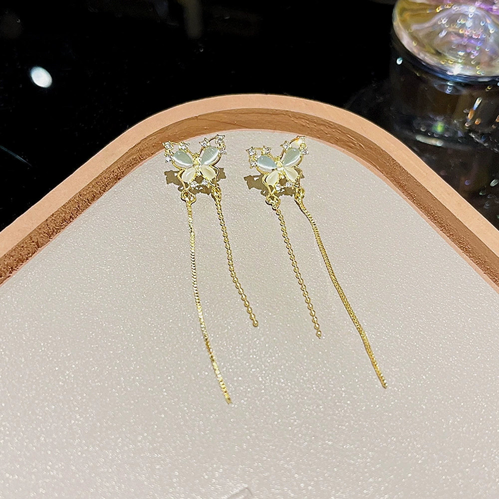 Серьги из серебра 925 пробы, Tassel из циркония, длинная легкая подвеска