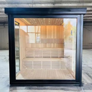 Modern Outdoor Sauna Steam Room Canadian Iron Fir Solid Wood Square 6Kw Electric Furnace Far Infrared Control Panel 220