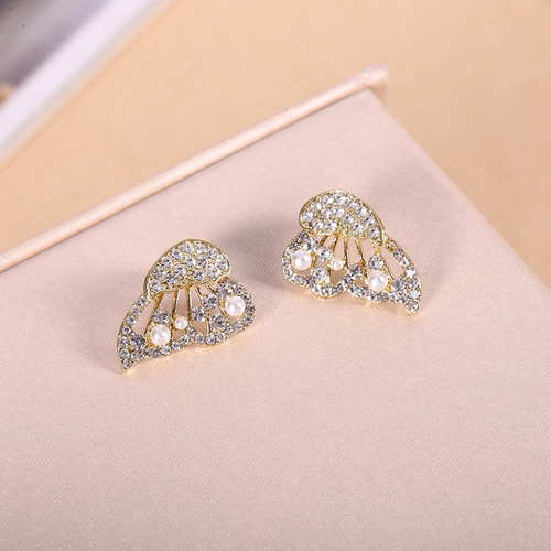 S925 Silver Needle Korean New Personality Butterfly Pearl Earrings High-End Full Diamond Light Luxury Elegant Earrings for Women