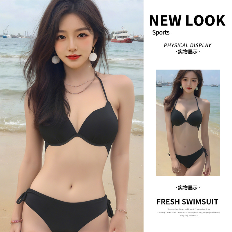 Sexy Bikini Set for Women with Underwire and Breast Pads Push-Up Triangle Bra Three-Point Panties Swimsuit Two-Piece Set