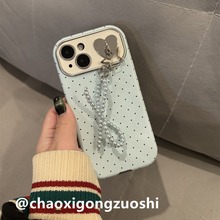 浅蓝色波点蝴蝶结挂饰适用iPhone15promax苹果14手机壳13新款12女