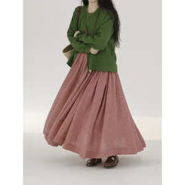 春季工艺纯亚麻绿色单排扣短外套小清新开衫女秋