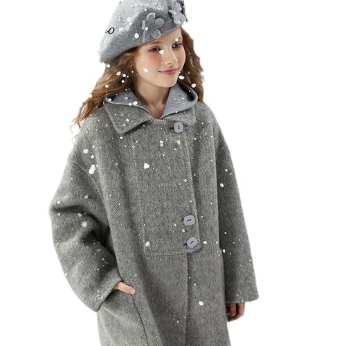 Women and Children's Spring and Autumn Double-Sided Cashmere Coat Children's Winter Stylish Thick Wool Felt Top Coat for Older Children Long-Sleeve Outerwear