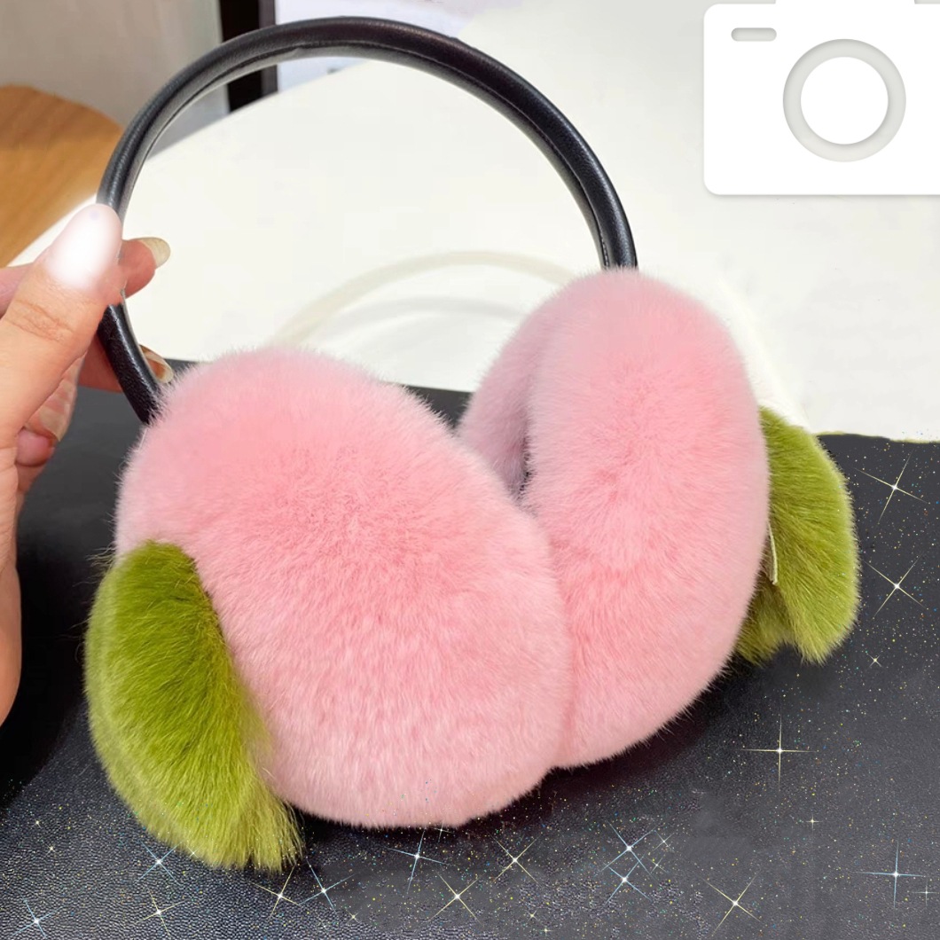 Real Rex conejo piel caqui orejeras Corea del Sur lindo felpa orejeras invierno piel orejeras estirable