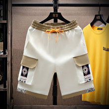 外贸男装夏季新款松紧系绳拼色口袋工装短裤潮男士休闲透气五分裤