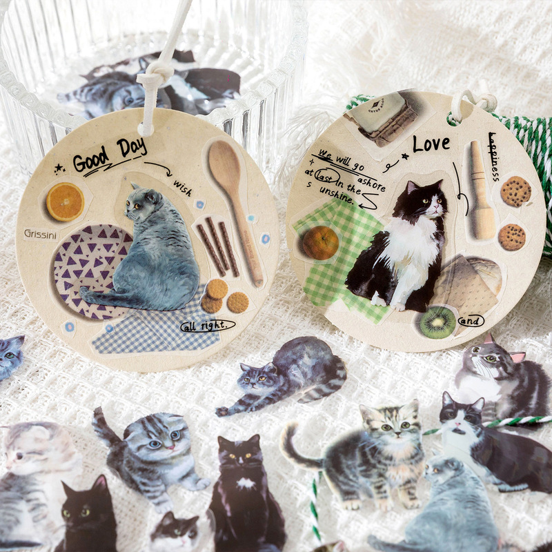 Sugar Poem PET White Ink Sticker Bag Pet Book Series Cute Varied Cat Hand Account Decoration Material Collage Sugar Poem PET White Ink Sticker Bag Pet Book Series Cute Varied Cat Hand Account Decoration Material Collage
