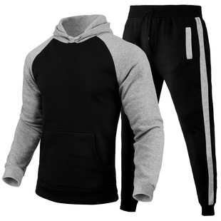2025 New Cross-Border Men's Hooded Double Color Sweatshirt Fleece-Lined to Heattech, Fashionable and Trendyy, Sports and Leisure
