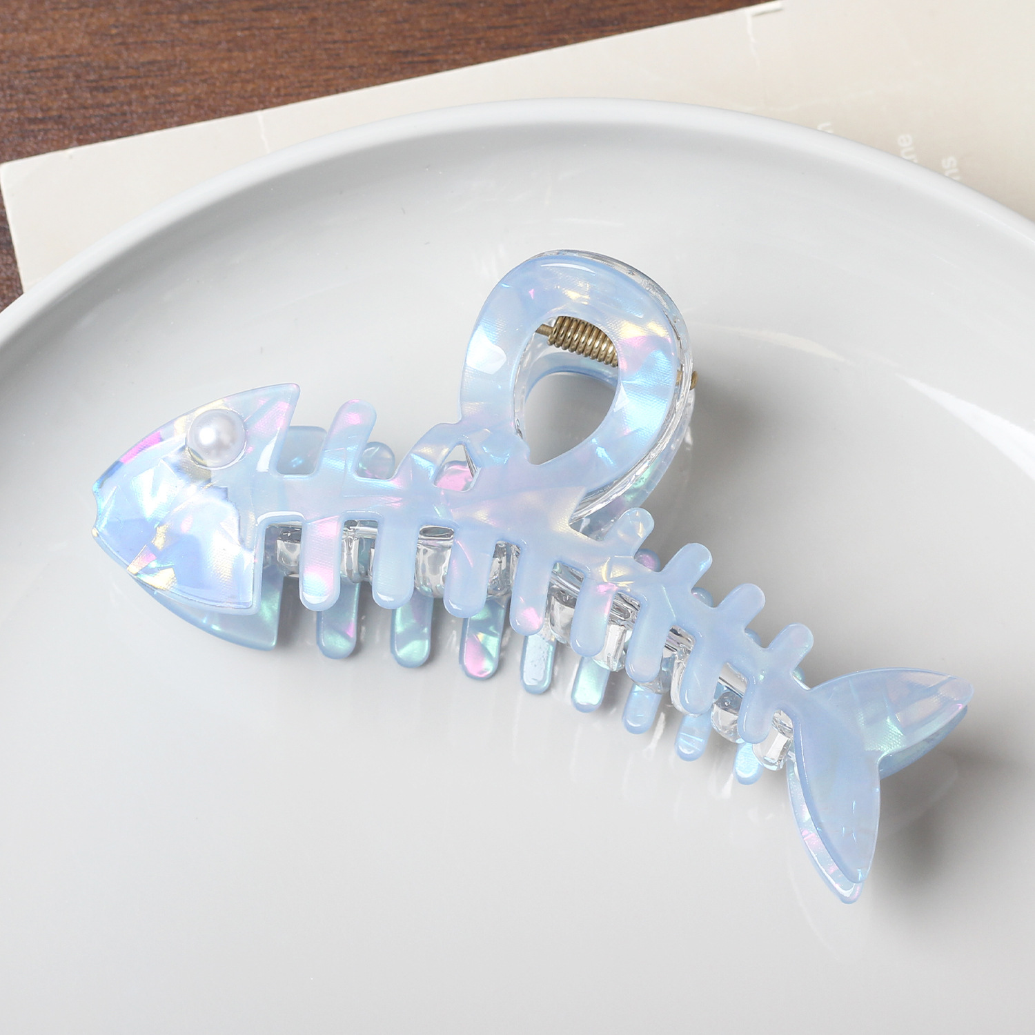 Pinza de pelo original de imitación de acetato con diseño de espina de pescado para cola de caballo y peinados recogidos, pinza de tiburón creativa y exquisita, accesorio de pelo lindo para princesas.