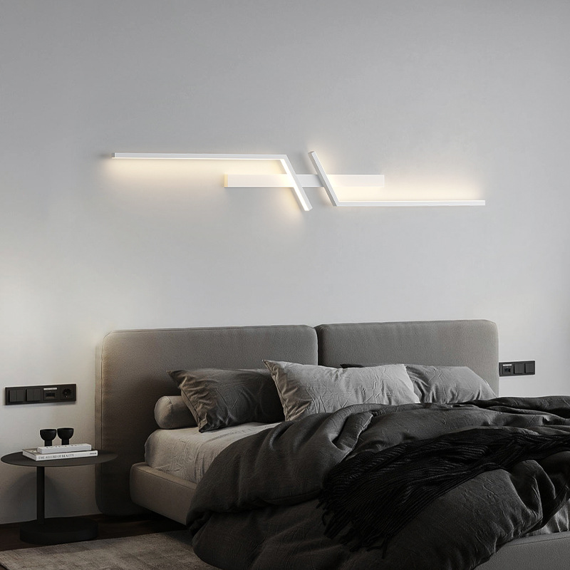 Estilo italiano minimalista, moderno, simple, ligero, rejilla de lujo, sala de estar, TV, pared de fondo, línea, cama de dormitorio, lámpara de pared