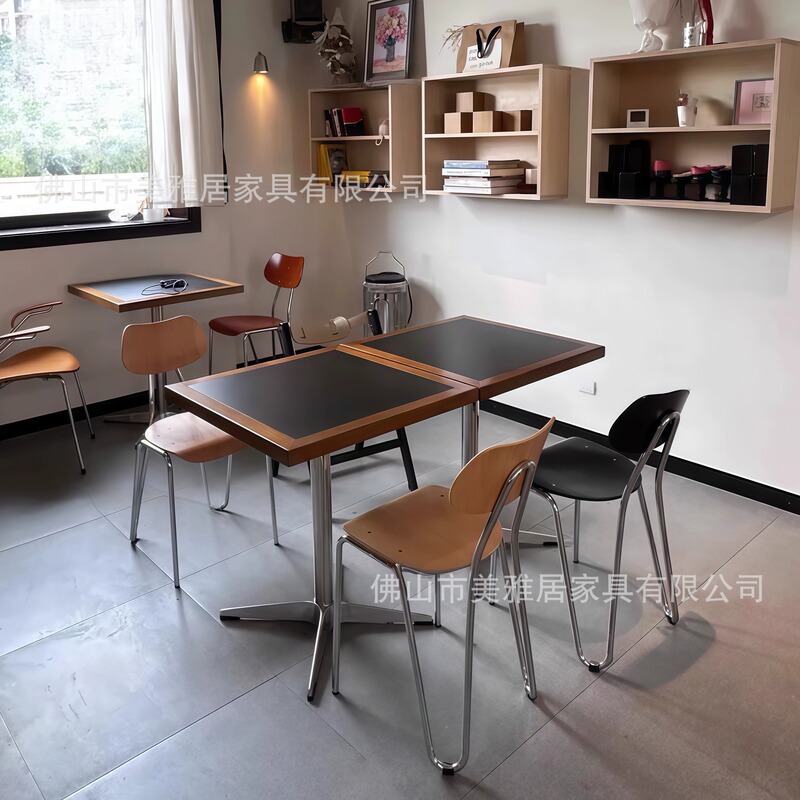 インターネット有名人のカフェデザートショップ大理石のテーブルと椅子の組み合わせフレンチレストラン無垢材スレートスクエアテーブルビストロダイニングテーブル|undefined