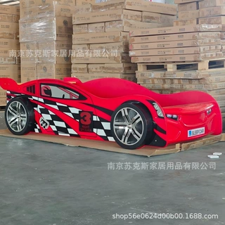 赛车床男孩儿童房卧室汽车跑车实木床小户型工厂直销外贸现货跨境