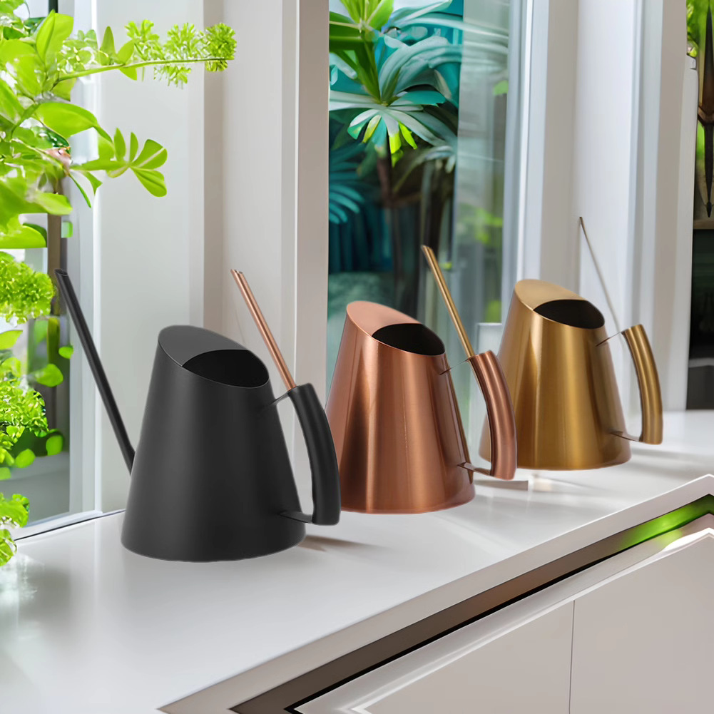 Regadera vintage de acero inoxidable para jardinería, regadera de metal con boquilla larga, productos metálicos, regadera nórdica, venta al por mayor de artículos florales