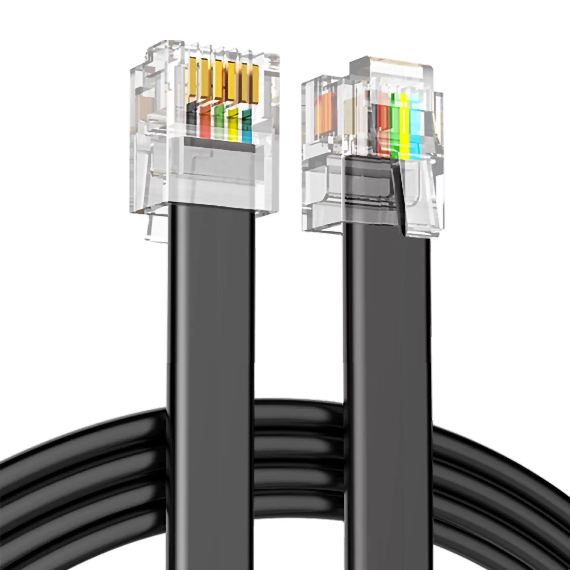 跨境现货成品六芯扁平电话线 RJ12纯铜6芯黑/白/灰色28AWG无氧铜