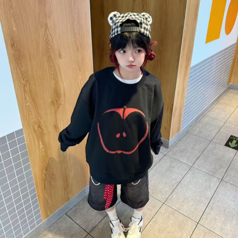 2025 Autumn and Winter New Creative Apple Print Long-Sleeved Round-Neck Sweatshirt Loose Casual Pullover Jacket 2025 Autumn and Winter New Creative Apple Print Long-Sleeved Round-Neck Sweatshirt Loose Casual Pullover Jacket
