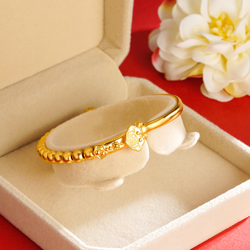 Aleación de cobre Ruyi con cuentas media pulsera antigua joyería de estilo francés pulsera de oro arena femenina no se desvanece durante mucho tiempo suministro directo de fábrica a juego