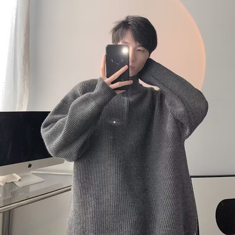 2024 nuevo overcoat de punto de cuello redondo de tendencia masculina de otoño y invierno de tamaño grande suéter de alto nivel de viento perezoso