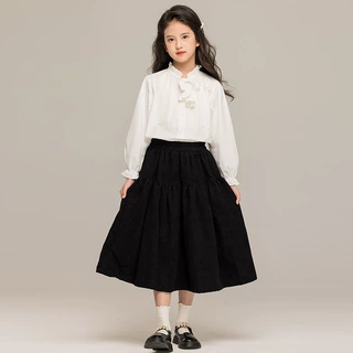 女童白色衬衫小学生薄款纯棉春装立领上衣2026中大童长袖开衫衬衣