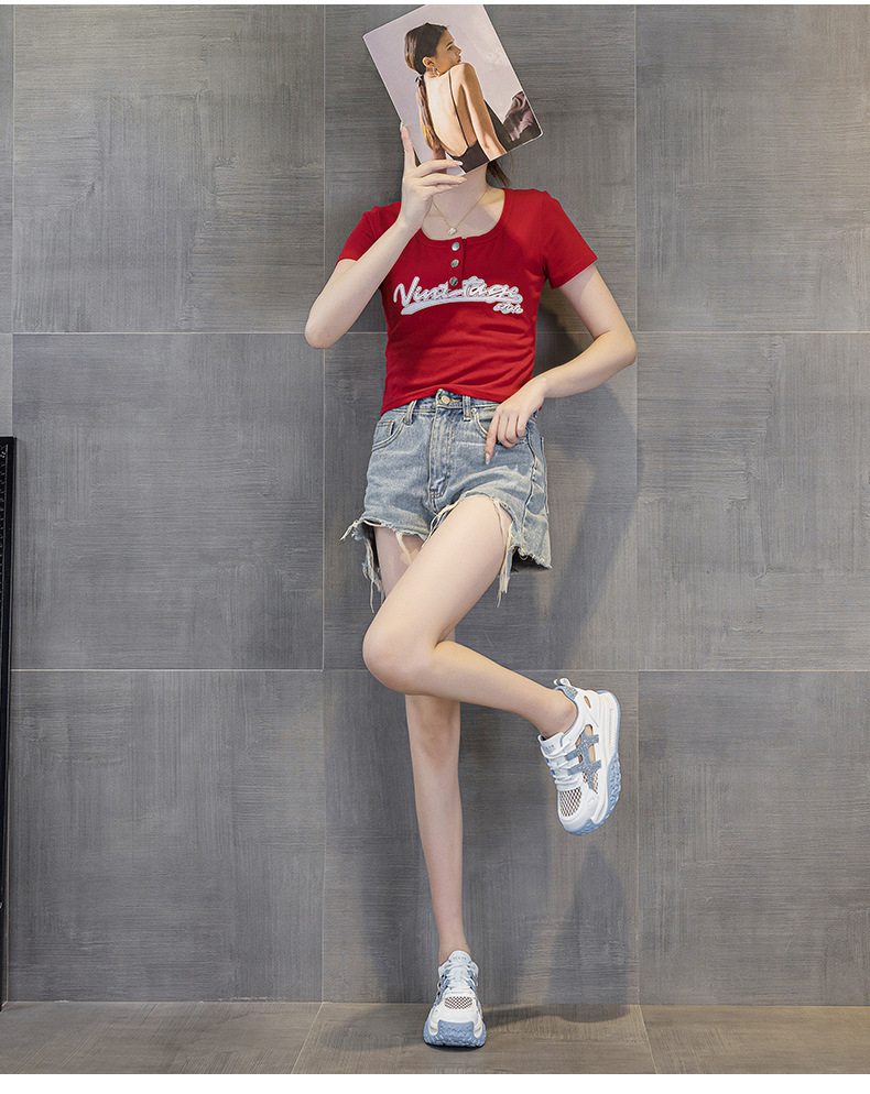 Giày sneaker chunky nữ đế dày mặt lưới thoáng khí phong cách thể thao — M2877 màu be, M2877 màu xanh lam, M2877 Màu tím chi tiết 15
