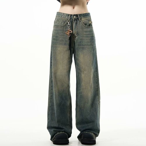 Retro American Distressed Wide-Leg Straight Leg Pants for Men and Women - New Design 2024