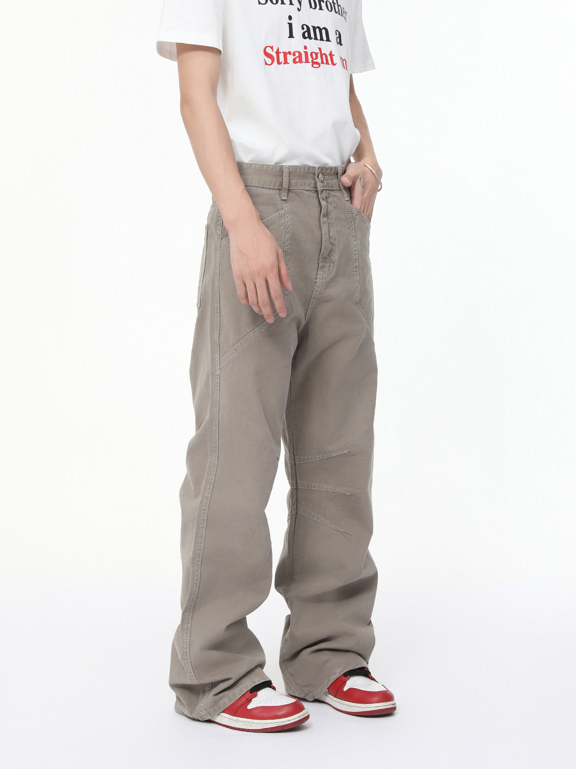 MTLCLOTHES Ropa de hombre | American vibe plisado costura personalidad moda drapeado recto trapeador jeans de moda