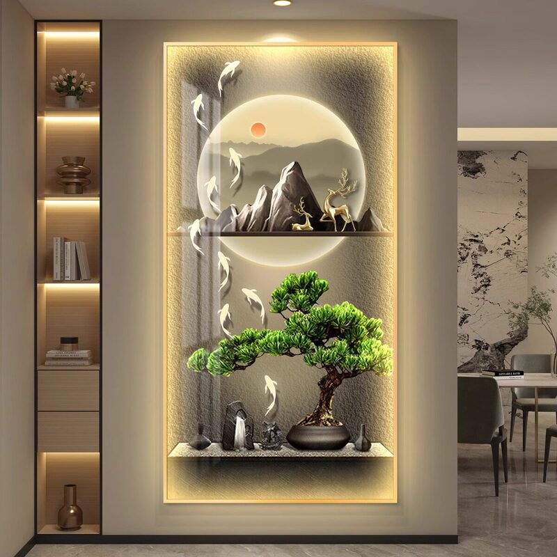 Flowing water brings wealth: entrance hallway decorative painting, light luxury, simple modern corridor wall art, light painting, landscape hanging painting Flowing water brings wealth: entrance hallway decorative painting, light luxury, simple modern corridor wall art, light painting, landscape hanging painting