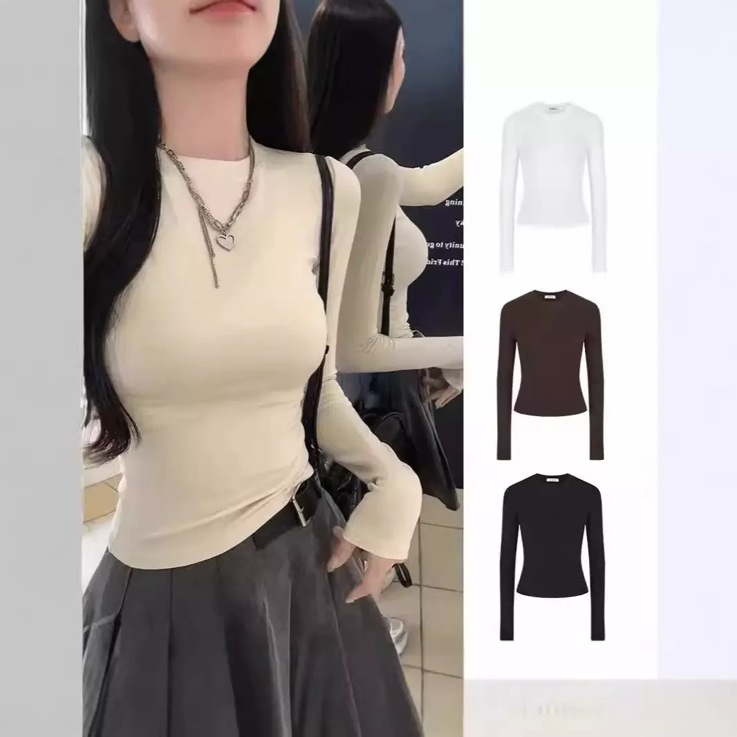 早秋百搭辣妹掐腰长袖T恤女修身打底衫上衣外穿内搭女士背心